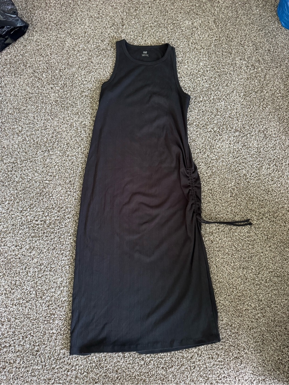 aerie Black Sleeveless Ribbed Maxi Dress with Side Ruching